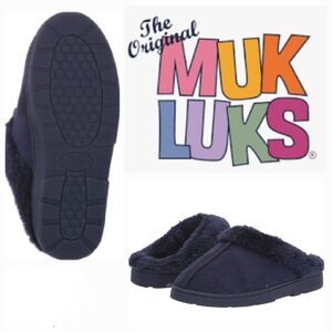 MUK LUKS Kids Unisex Poly suede Clog Slipper, Royal Blue, 5-6